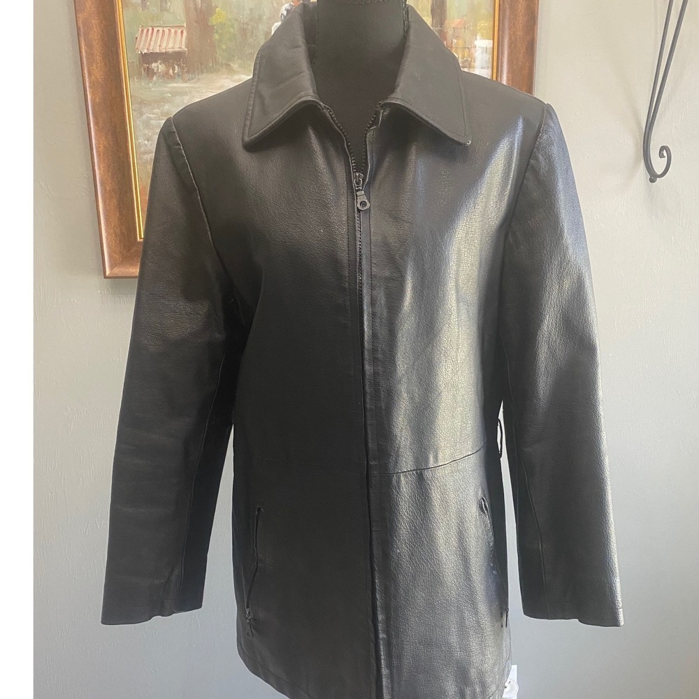Timothy Daniels Womens Black Genuine Leather Zip Up Jacket Coat Size M